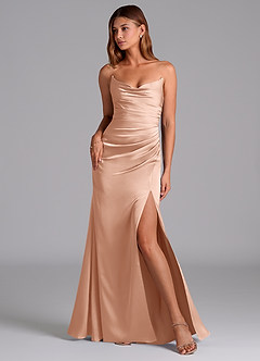 Azazie Claudelle Bridesmaid Dresses Rose Gold Mermaid Strapless Stretch Satin Dress image1