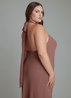Azazie Velli 신부 들러리 드레스 인어 하이넥 쉬폰 바닥 길이 드레스 image14