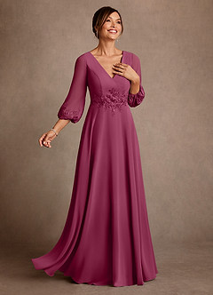 Azazie Yorba Mother of the Bride Dresses Mulberry A-Line Lace Chiffon Dress image2