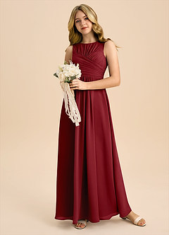 Azazie Skyla Junior Jurk van Chiffon met A-Lijn Geplooid Granaatappel image5