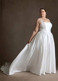 Azazie Celeste Abiti da Sposa Abito Principessa in Raso con tasche Bianco Diamante image4