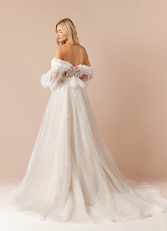 Azazie Airellie Hochzeitskleider A-Linie Schulterfrei Tüll Kleid Diamantweiß Nude image4
