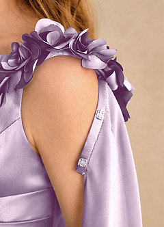 Azazie Rosita Girls Formal Abiti da Ragazza di Fiori Abito A-Line in Raso Elasticizzato Plissettato Lilla Glassato image6