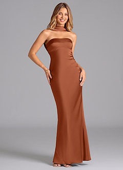 Azazie Lusinda Brudtärnklänningar Klä av Sjöjungfru i Stretch Satin Axelbandslös Cederros image3