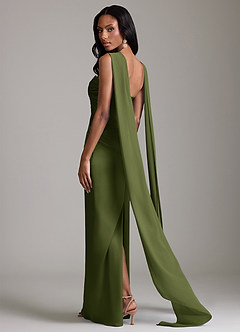 Azazie Sonora Vestidos de damas de honor Vestido de Oliva de Satén Elástico de Corte Recto con Sin tirantes image2