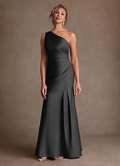 Azazie Haifa Klänningar till brudens mor Klä Sjöjungfru i Stretch Satin Ena axeln Svart image1