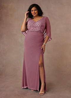Azazie Laina Mother of the Bride Dresses Vintage Mauve Mermaid Lace Chiffon Dress image7