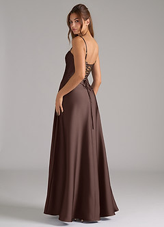 Azazie Valentine Suknie dla druhen Linia A Gorset Satyna elastyczna Do ziemi Sukienka image2