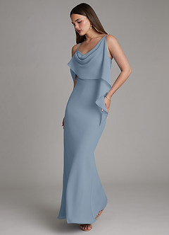 Azazie Yura Bridesmaid Dresses Dusty Blue Mermaid Off the Shoulder Chiffon Dress image1