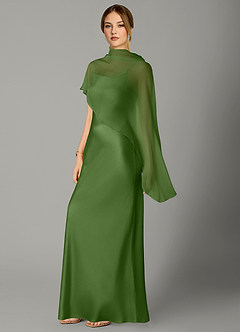 Azazie Jaleesa Bridesmaid Dresses Basil A-Line High Neck Stretch Satin Dress image4