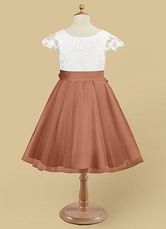 Azazie Vetty Flower Girl Dresses Ivory Bronzer A-Line Lace Tulle Dress image9