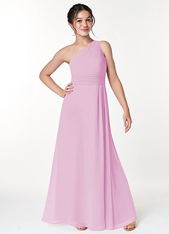 Azazie Cleo Junior Robe Trapèze en Mousseline de soie Plissée Rose Bonbon image4