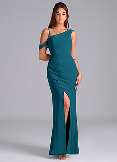 Azazie Madelyn Bridesmaid Dresses Ink Blue Mermaid Off the Shoulder Chiffon Convertible Dress image3