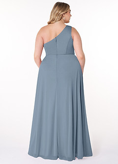 Azazie Brooke Bridesmaid Dresses Dusty Blue A-Line One Shoulder Mesh Dress image7