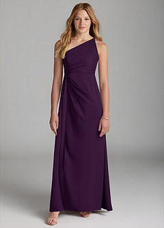 Azazie Mika Junior Robe Trapèze en Satin extensible Plissée Grain De Raisin image3