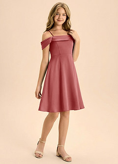 Azazie Anselie Junior Antique Rose A-Line Pleated Stretch Satin Dress image6
