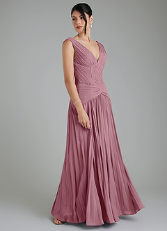 Azazie Kima Bridesmaid Dresses Vintage Mauve A-Line Pleated Chiffon Dress image6