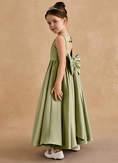 Azazie Bettie Flower Girl Dresses Moss Green A-Line Bow Matte Satin Dress image3