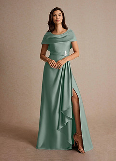 Azazie Branford Abiti per la Madre della Sposa Abito A-Line in Raso Elasticizzato Plissettato Salvia Argentata image7