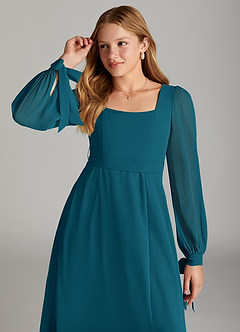 Azazie Leonia Junior Ink Blue A-Line with Pockets Chiffon Dress image5