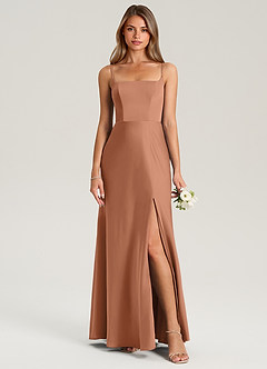 Azazie Lidia Robes de demoiselle d'honneur Robe Sirène en Satin extensible Fente Latérale Bronze image5