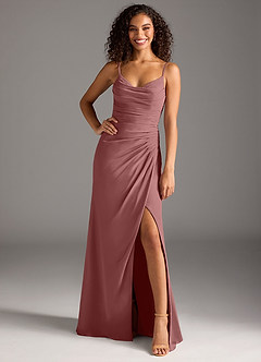Azazie Deandra Robes de demoiselle d'honneur Robe Sirène en Mousseline de soie Plissée Rose Du Désert image1