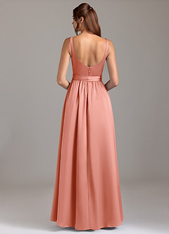 Azazie Elliott Bridesmaid Dresses Coral A-Line with Pockets Stretch Satin Dress image6