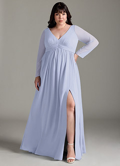 Azazie Teton Maternity Bridesmaid Dresses A-Line Long Sleeve Chiffon Floor-Length Dress image7