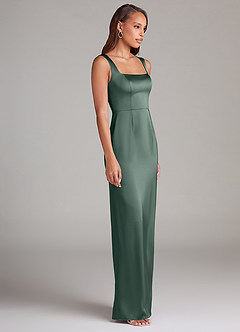 Azazie Flori Bridesmaid Dresses Sea Moss Sheath Side Slit Stretch Satin Dress image3