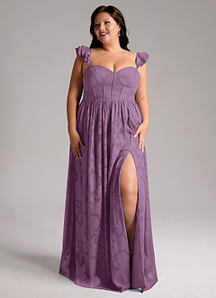 Azazie Denisse Bridesmaid Dresses Wisteria A-Line Ruched Floral Burnout Dress image9