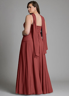 Azazie Gabriela Bridesmaid Dresses Terracotta A-Line Corset Chiffon Dress image14