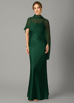 Azazie Jaleesa Abiti da Damigella Abito A-Line in Raso Elasticizzato Collo Alto Verde Scuro image1