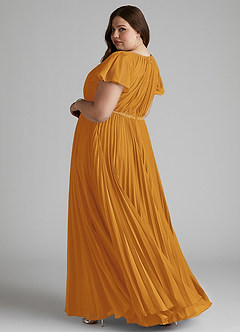 Azazie Kara At-home Try On Dresses A-Line Pleated Chiffon Floor-Length Dress image11