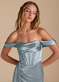 Azazie Amyra Brautjungfernkleider Wandelbar Meerjungfrau-Linie Herzausschnitt Metallischer Satin Kleid Staubblau image7