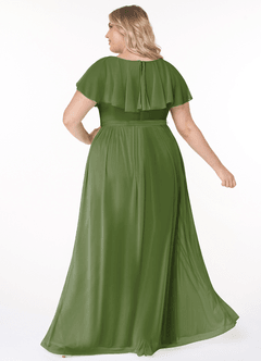 Azazie Jael Robes de demoiselle d'honneur Robe Trapèze en Maille Col en V Olive image8