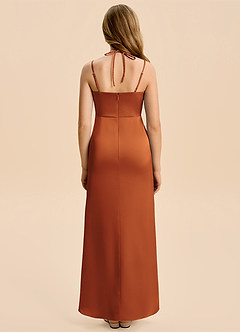 Azazie Nova Junior Cinnamon Sheath Pleated Stretch Satin Dress image2