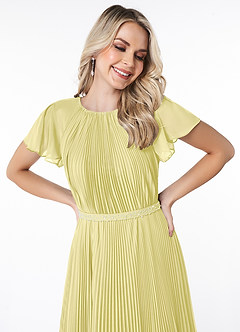 Azazie Kara Bescheiden Bruidsmeisjekleding A-Lijn Geplooid Chiffon Vloerlengte Jurk image5