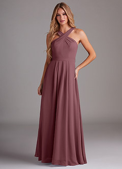Azazie Dixie Bridesmaid Dresses Sangria A-Line Halter Pleated Chiffon Dress image1