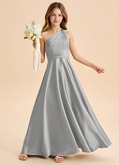 Azazie Charlize Junior Silver A-Line Pleated Stretch Satin Dress image1