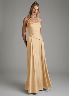 Azazie Gabriela Bridesmaid Dresses Gold A-Line Corset Stretch Satin Dress image8
