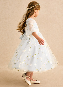 Azazie Elowen vestidos de niña de las flores Vestido Marfil de Encaje de Línea A con Escote corazón image6