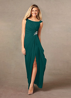 Azazie Yarrow Final Sale Peacock A-Line Pleated Chiffon Dress image3