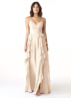 Azazie Peyton Bridesmaid Dresses White Alabaster A-Line Ruched Chiffon Dress image5