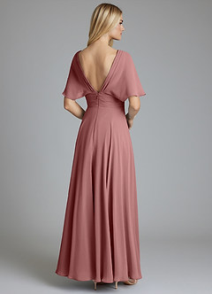 Azazie Pamela Vestidos de damas de honor Vestido de Rosa Del Desierto de Gasa de Corte en A con Cuello en V plisado image2