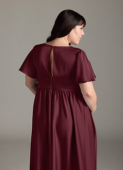 Azazie Verna Maternity Bridesmaid Dresses A-Line Ruched Stretch Satin Floor-Length Dress image10