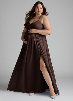 Azazie Annabelle Maternity Bridesmaid Dresses A-Line V-Neck Pleated Mesh Floor-Length Dress image7