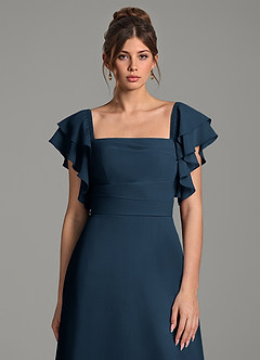 Azazie Dacia Bridesmaid Dresses Dark Navy A-Line Ruched Chiffon Dress image2