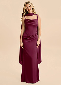 Azazie Sorrel Junior Mulberry Mermaid Ruched Stretch Satin Dress image3
