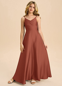 Azazie Bug Junior Robe Trapèze en Satin extensible Plissée Auburn image5