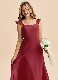 Azazie Mavie Junior Abito A-Line in Chiffon Increspato Melograno image5